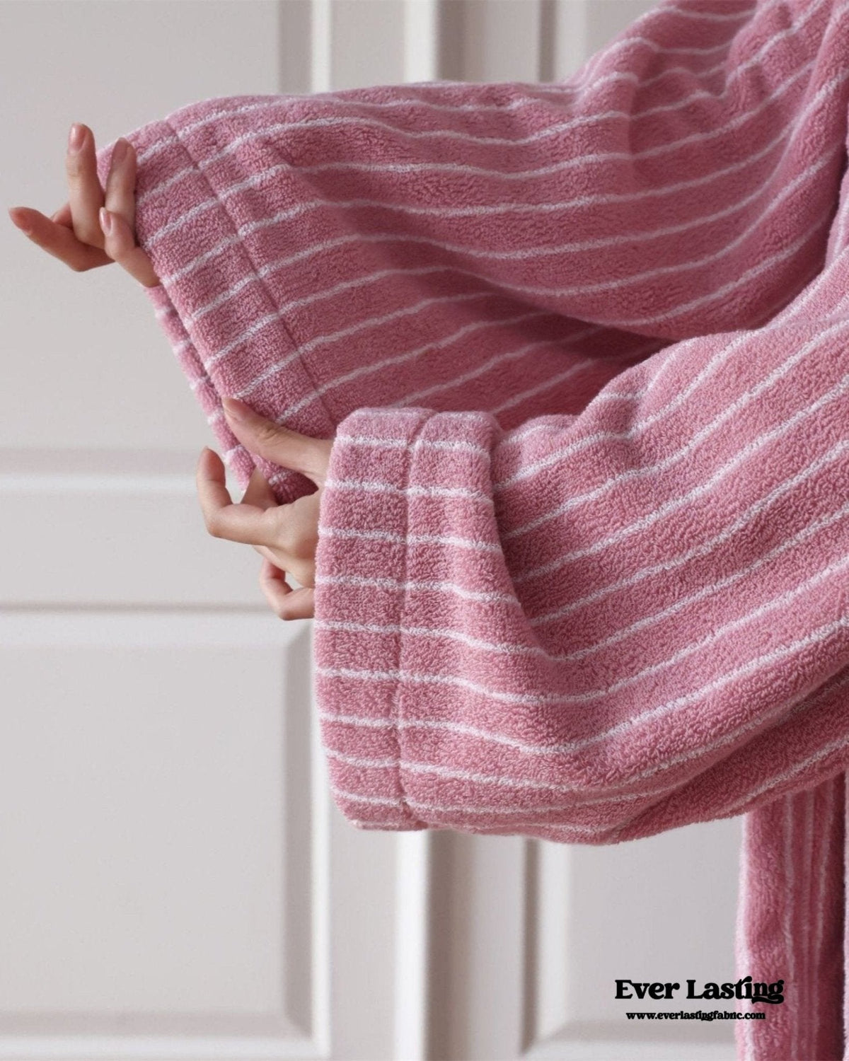 Modern Striped Cotton Bathrobe Set / Pink