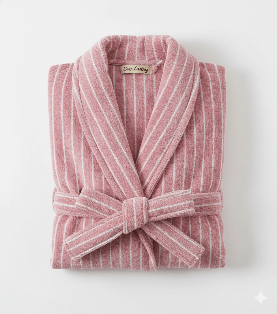 Modern Striped Cotton Bathrobe Set / Pink