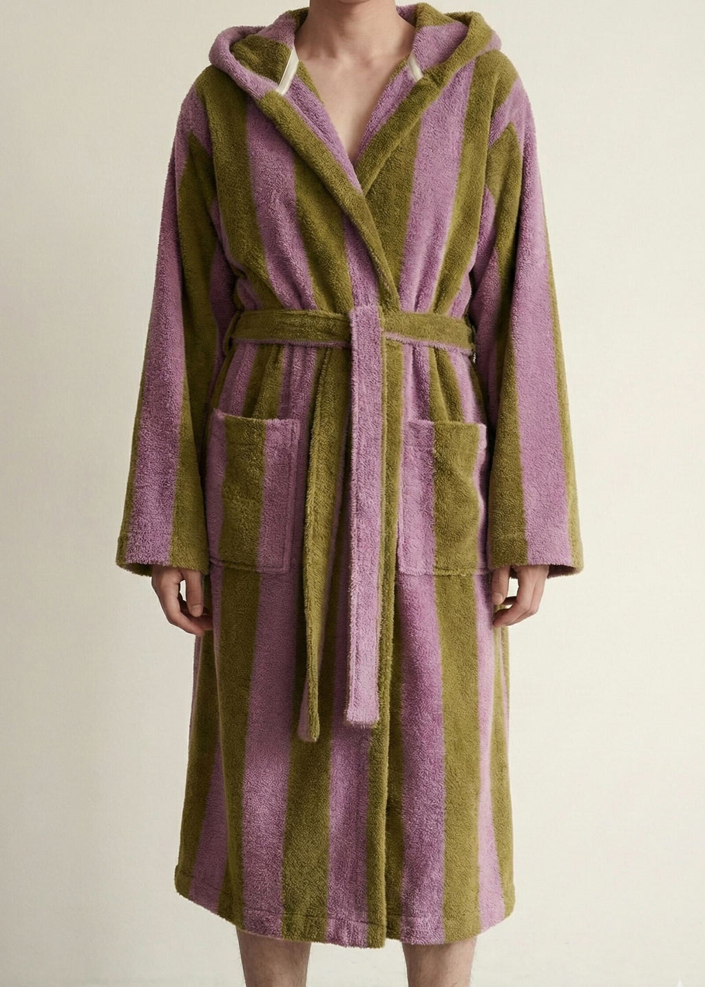 Modern Striped Cotton Bathrobe Set / Purple