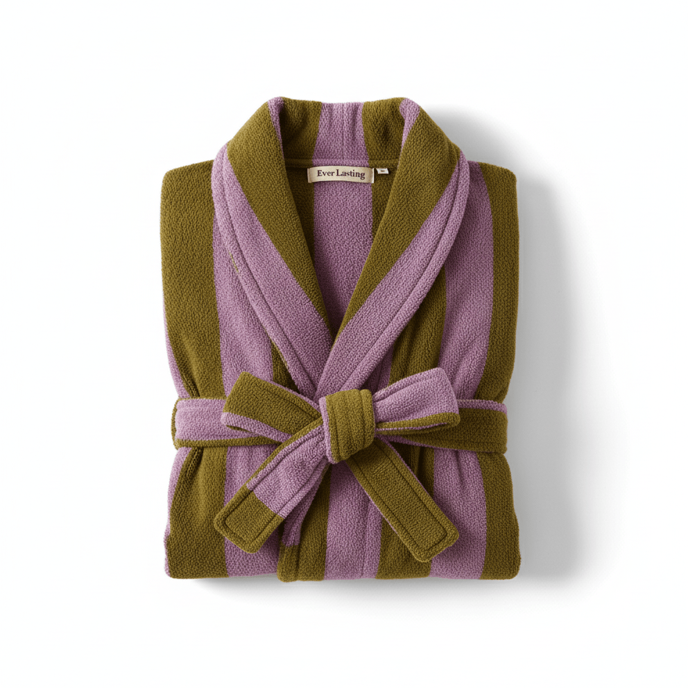 Modern Striped Cotton Bathrobe Set / Purple