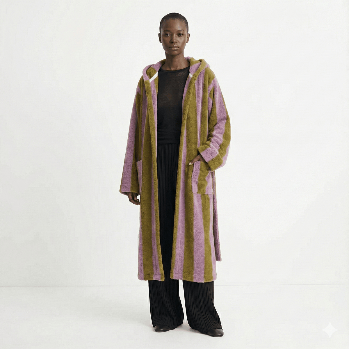Modern Striped Cotton Bathrobe Set / Purple