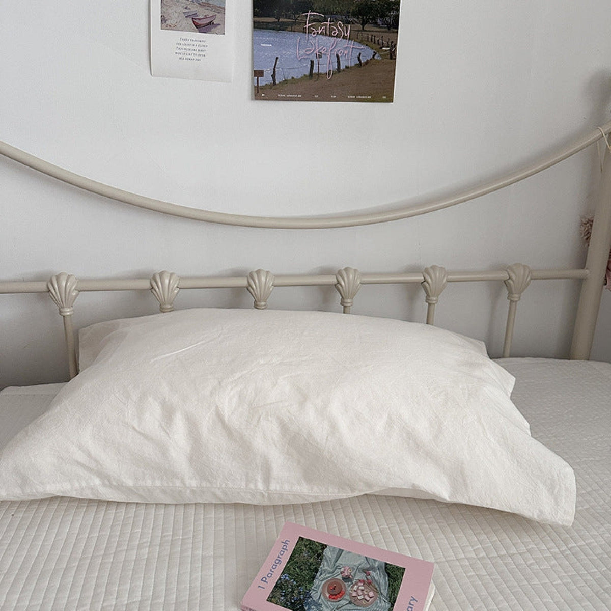Muted Blush Cotton Pillowcase / Pink Striped