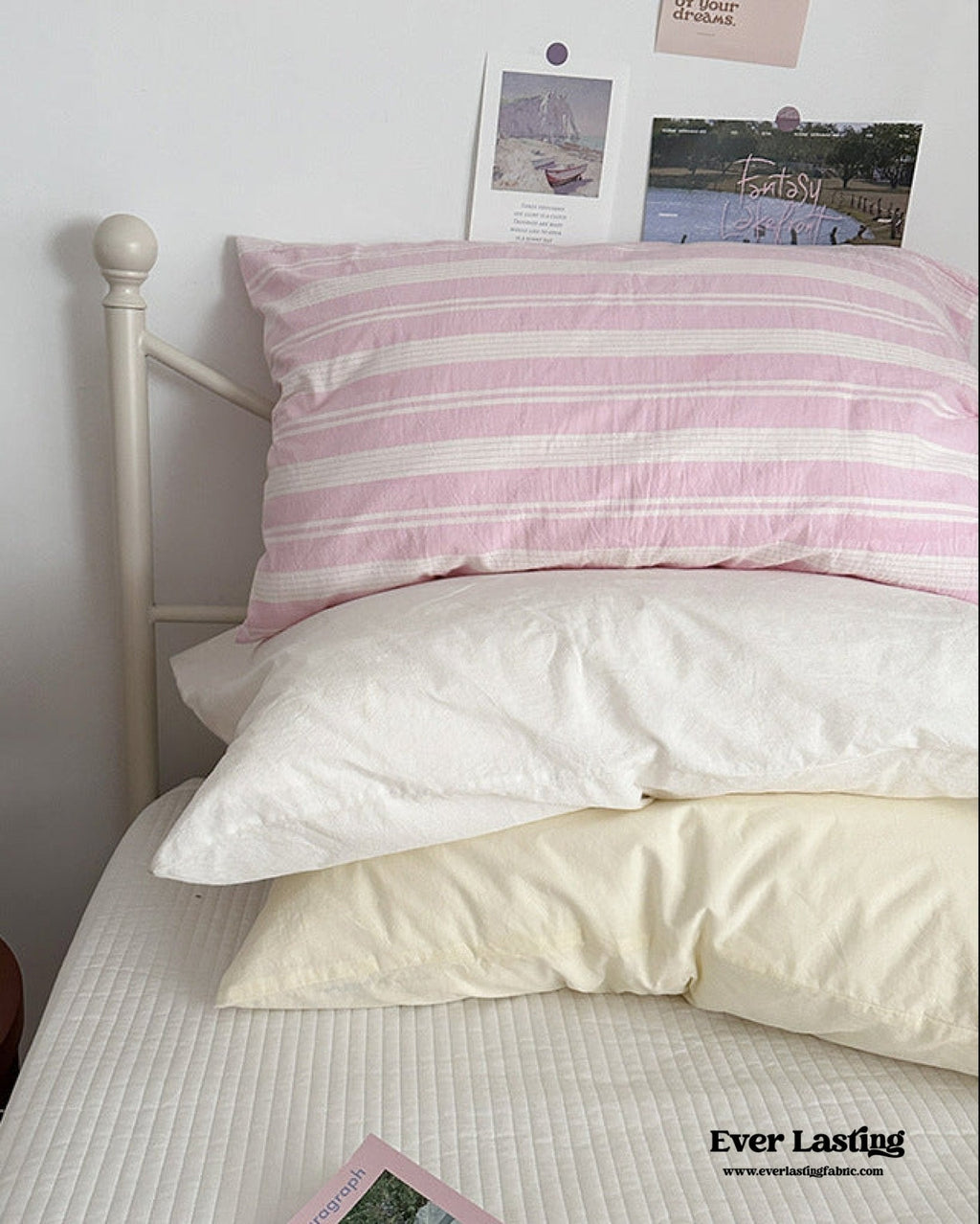 Muted Blush Cotton Pillowcase / Pink Striped