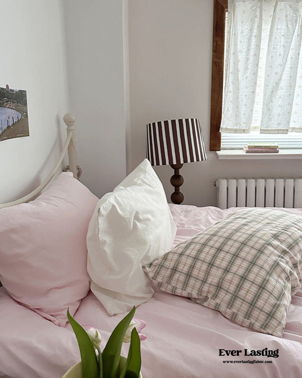 Muted Blush Cotton Pillowcase / Pink Striped