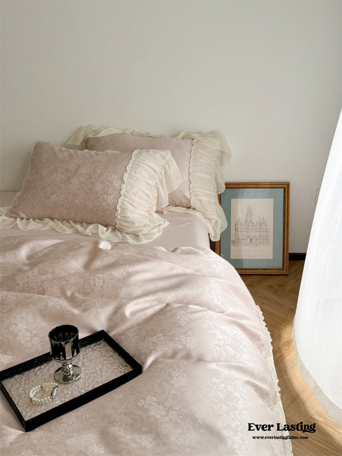 Pink Floral Ruffle Cottage Bedding Set