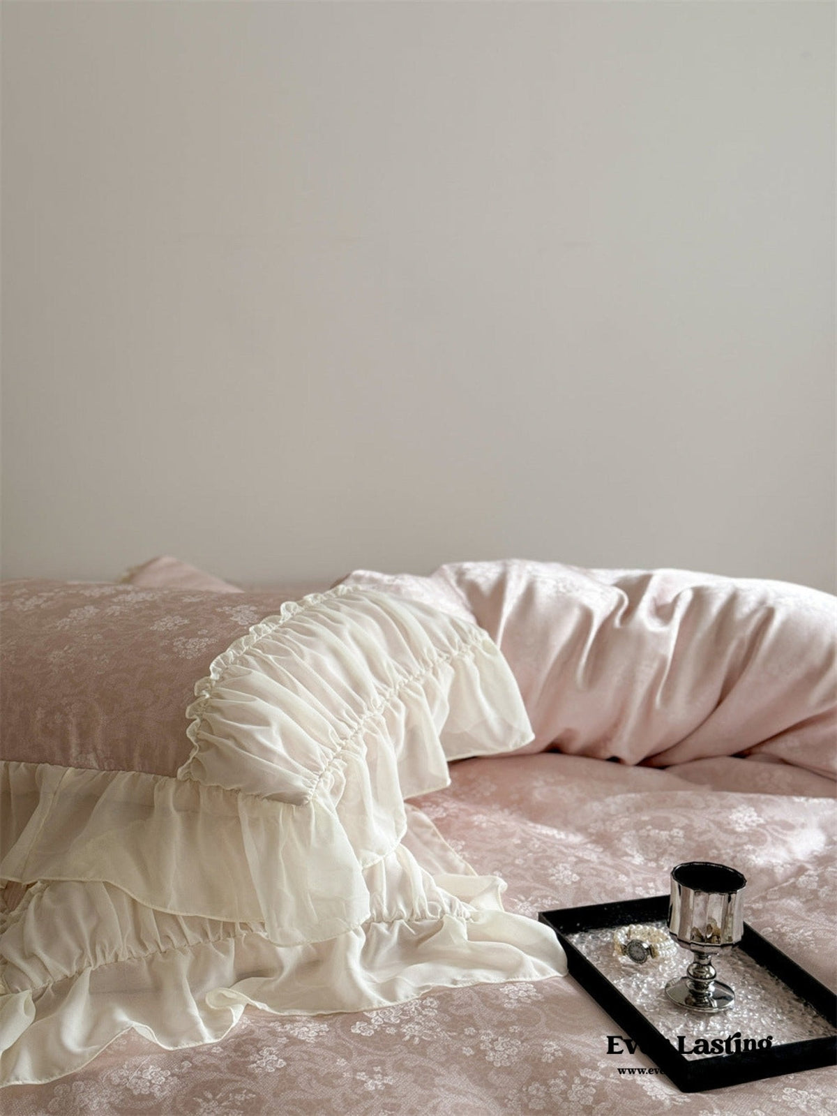 Pink Floral Ruffle Cottage Bedding Set