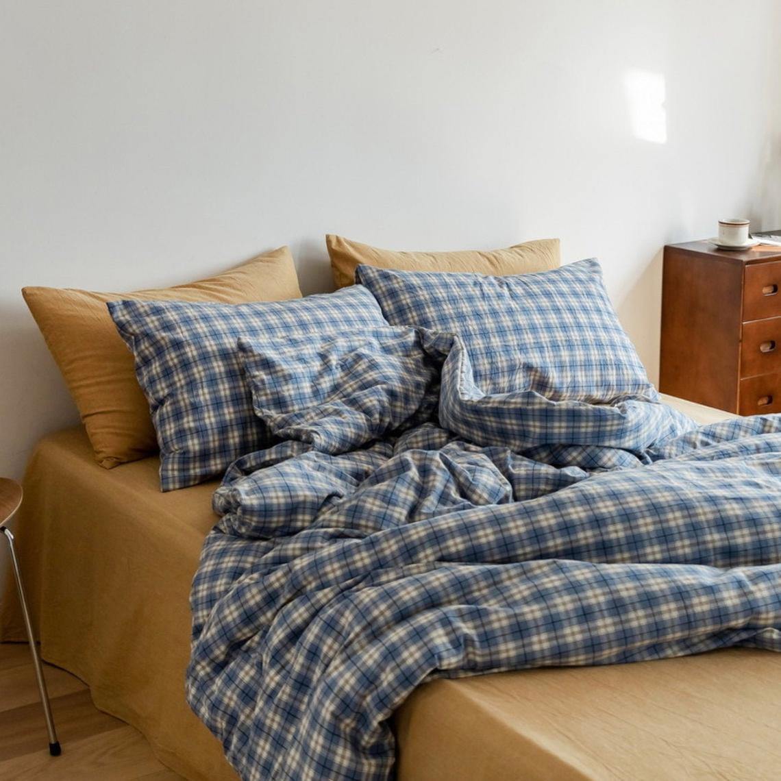 Plaid Bedding Set / Blue + Mustard