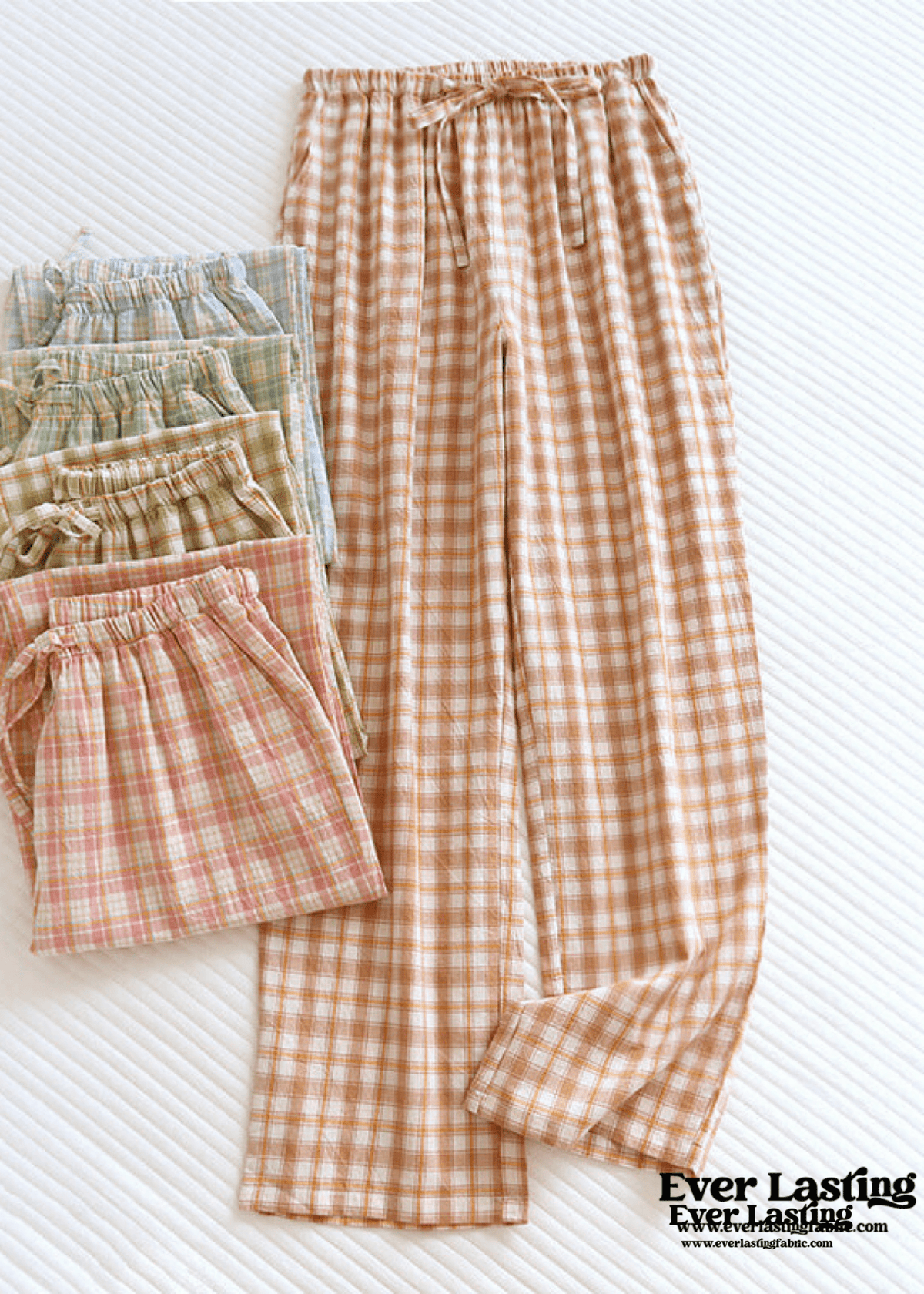 Plaid Washed Cotton Pajama Pants / Blue