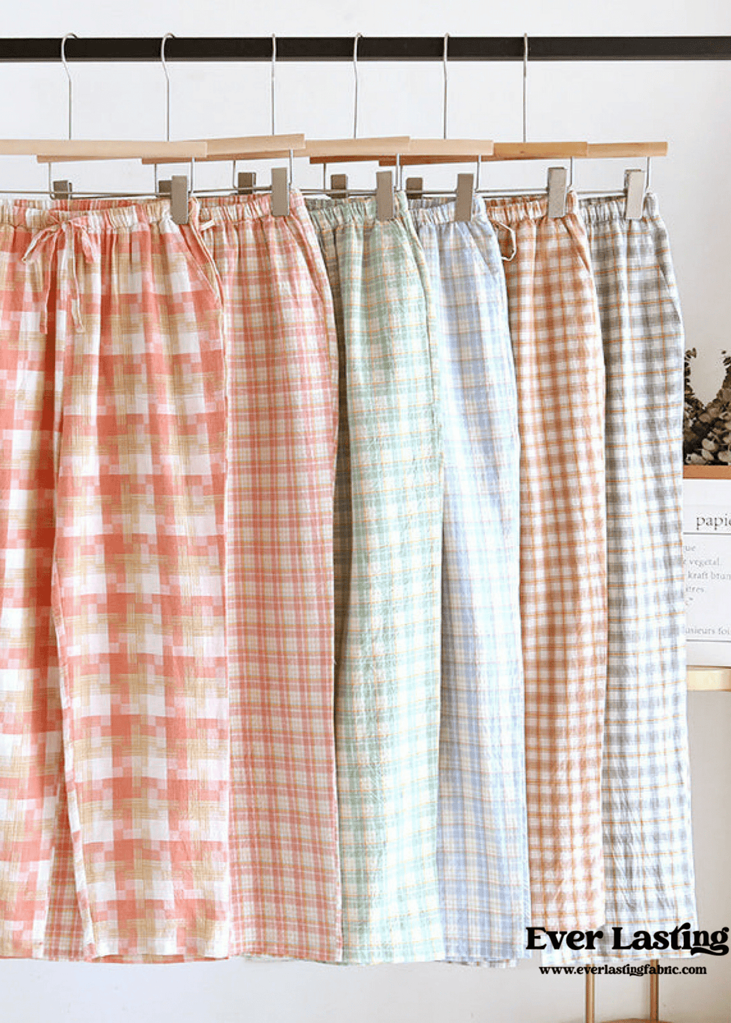 Plaid Washed Cotton Pajama Pants / Orange