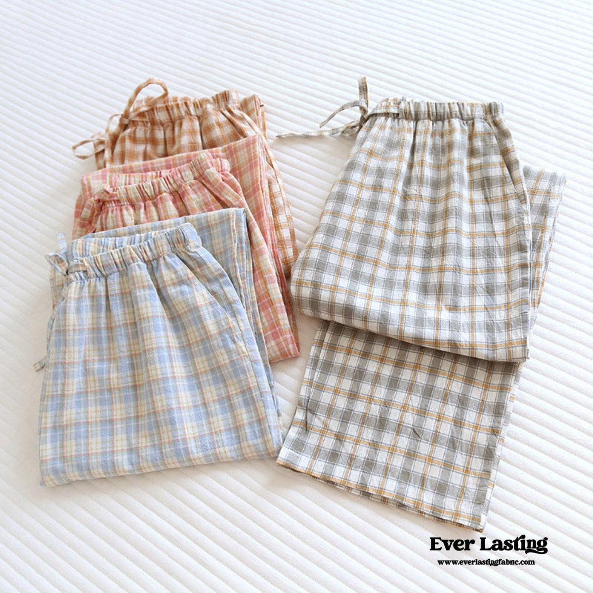 Plaid Washed Cotton Pajama Pants / Pink