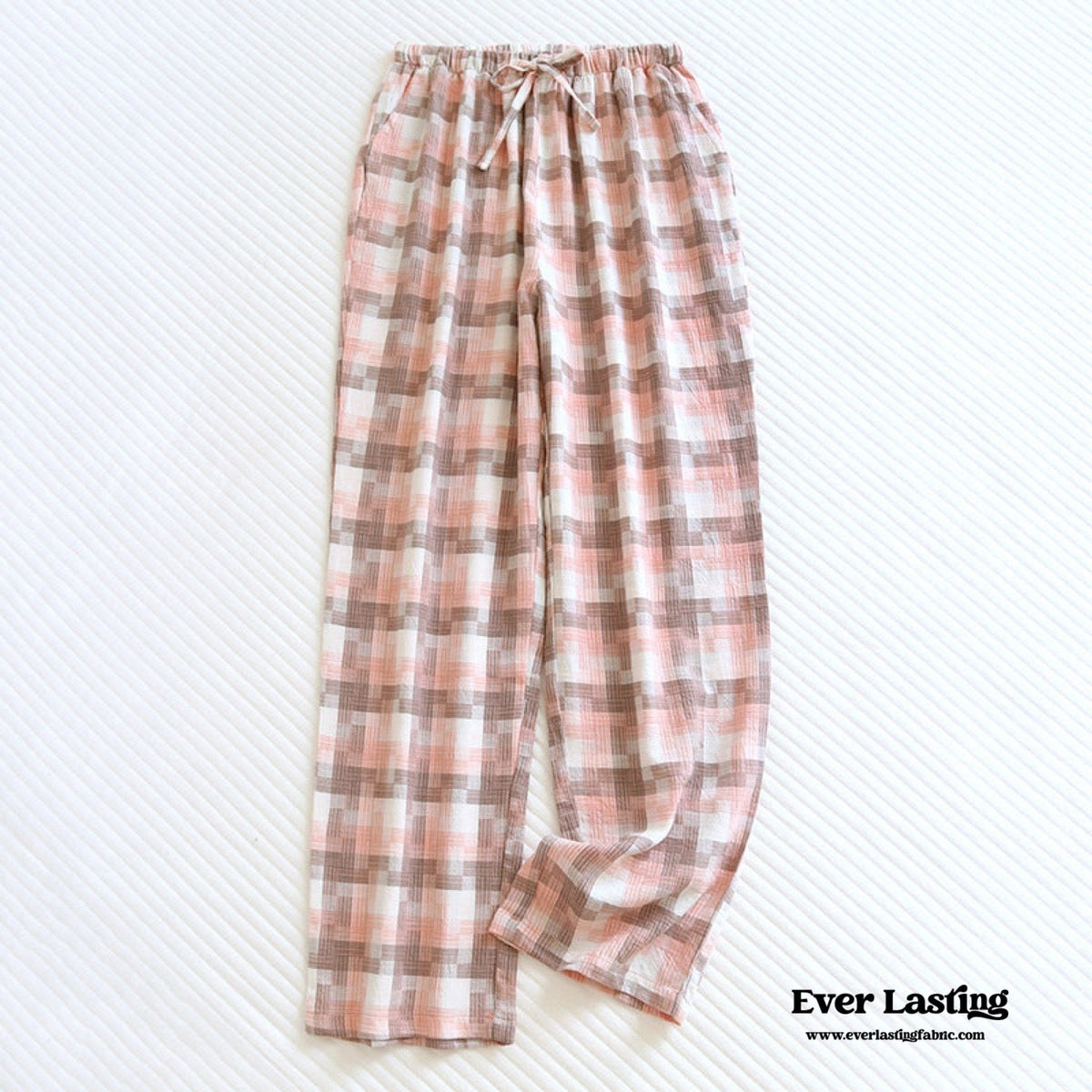 Plaid Washed Cotton Pajama Pants / Pink