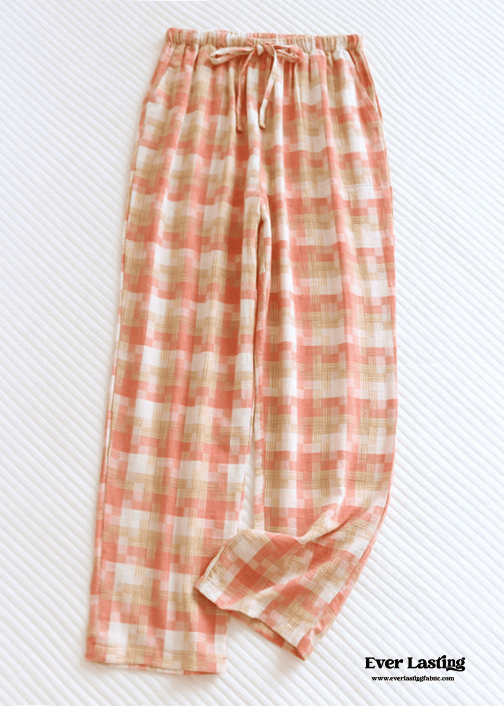 Plaid Washed Cotton Pajama Pants / Pink