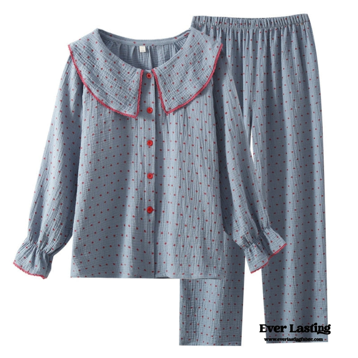 Polka Dot Cute Collared Pajama Set