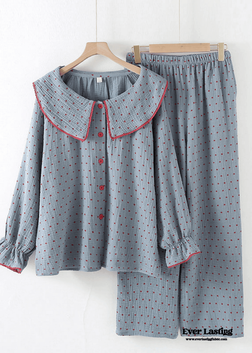 Polka Dot Cute Collared Pajama Set