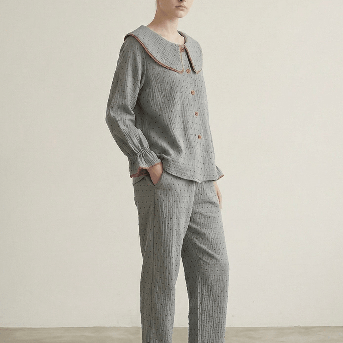 Polka Dot Cute Collared Pajama Set