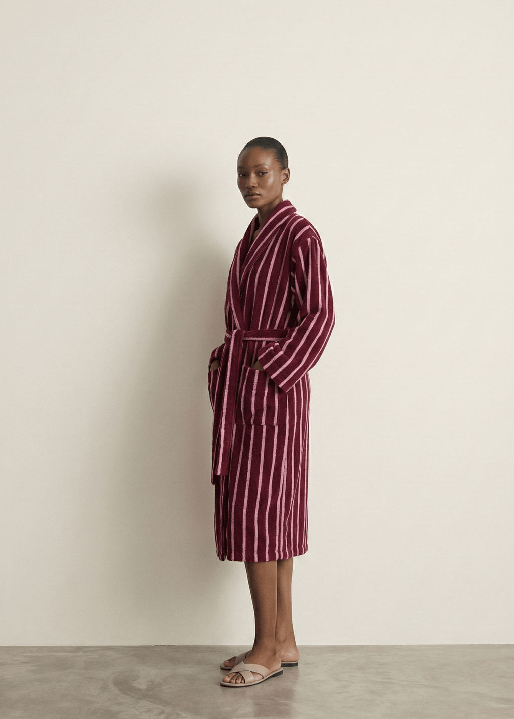 Quiet Evening Striped Robe Set / Burgundy
