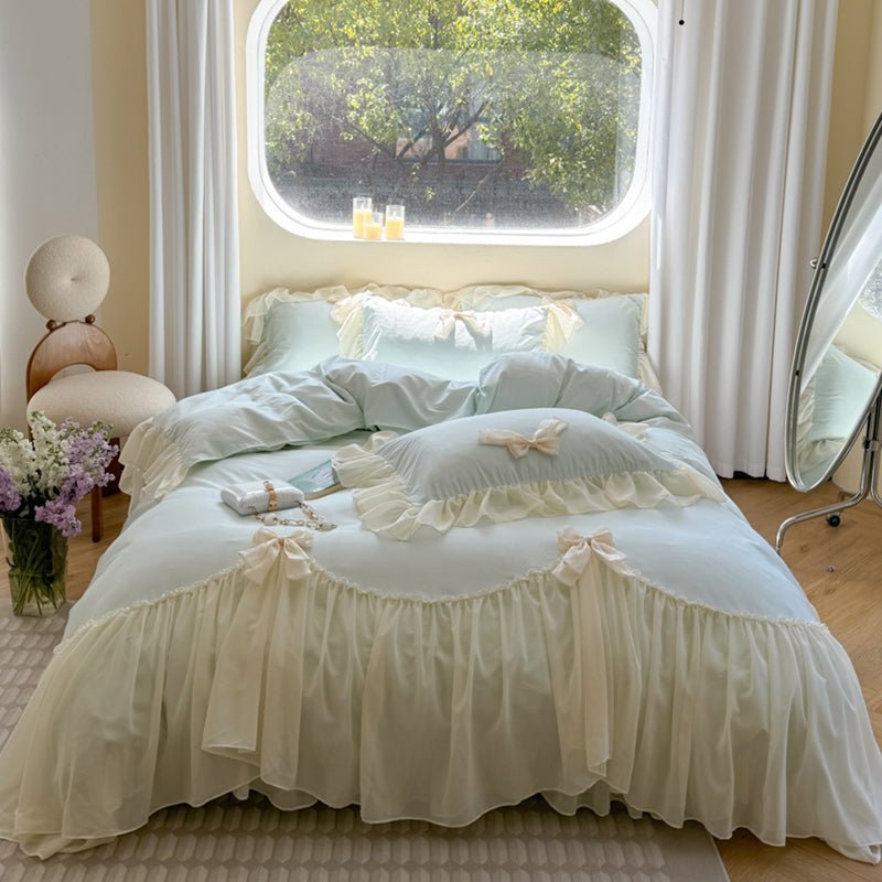 Ribbon Bow Airy Lace Bedding Set / Baby Pink
