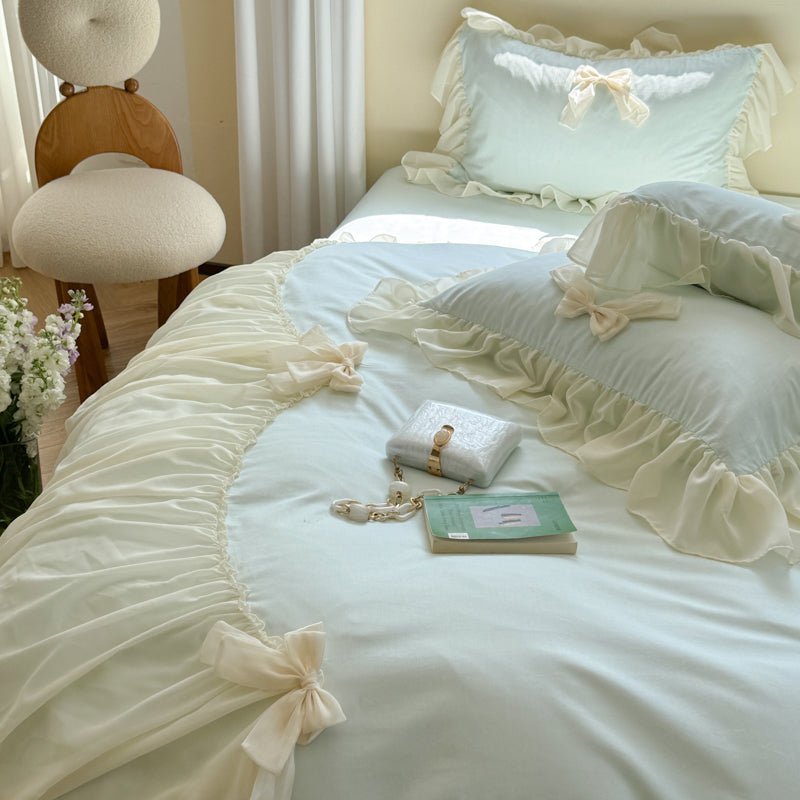 Ribbon Bow Airy Lace Bedding Set / Baby Pink