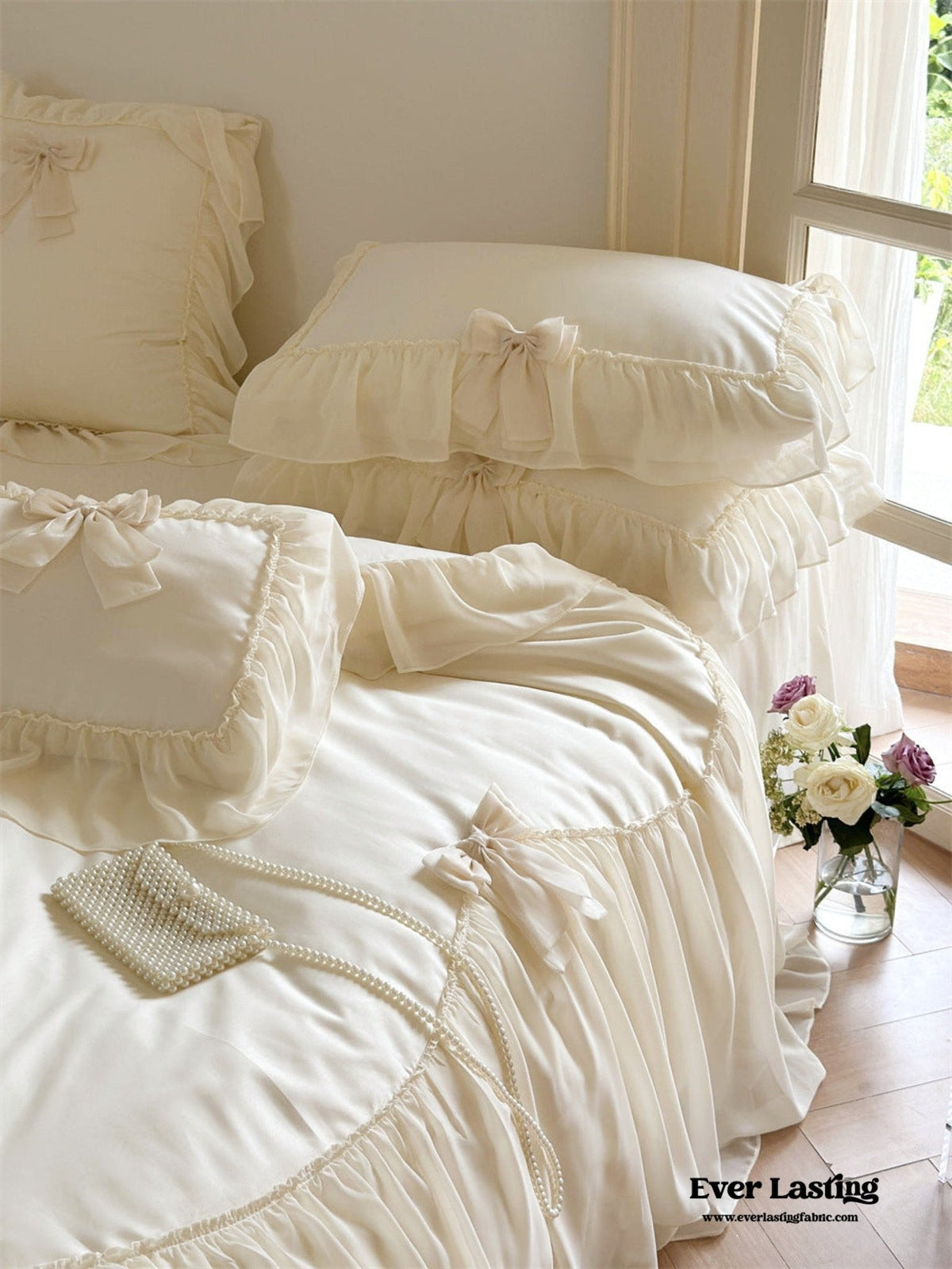 Ribbon Bow Airy Lace Bedding Set / Baby Pink