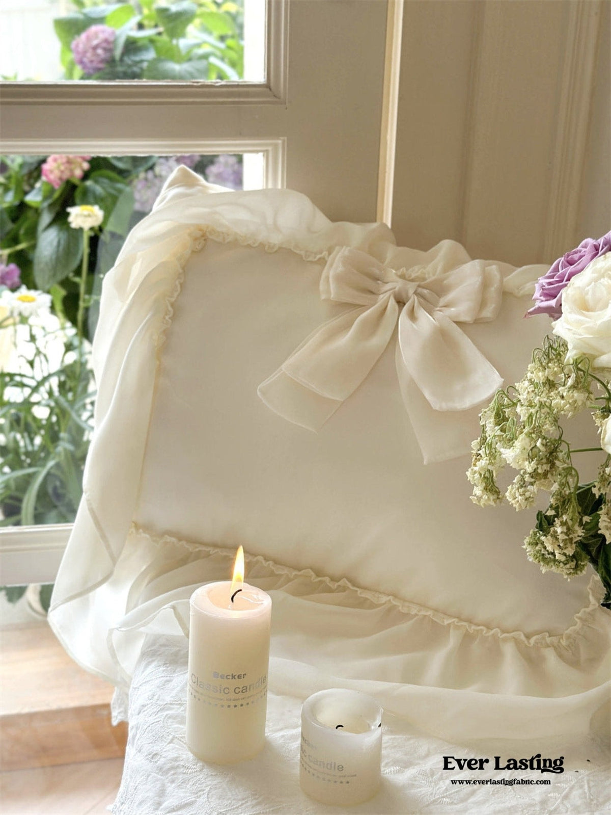Ribbon Bow Airy Lace Bedding Set / Baby Pink