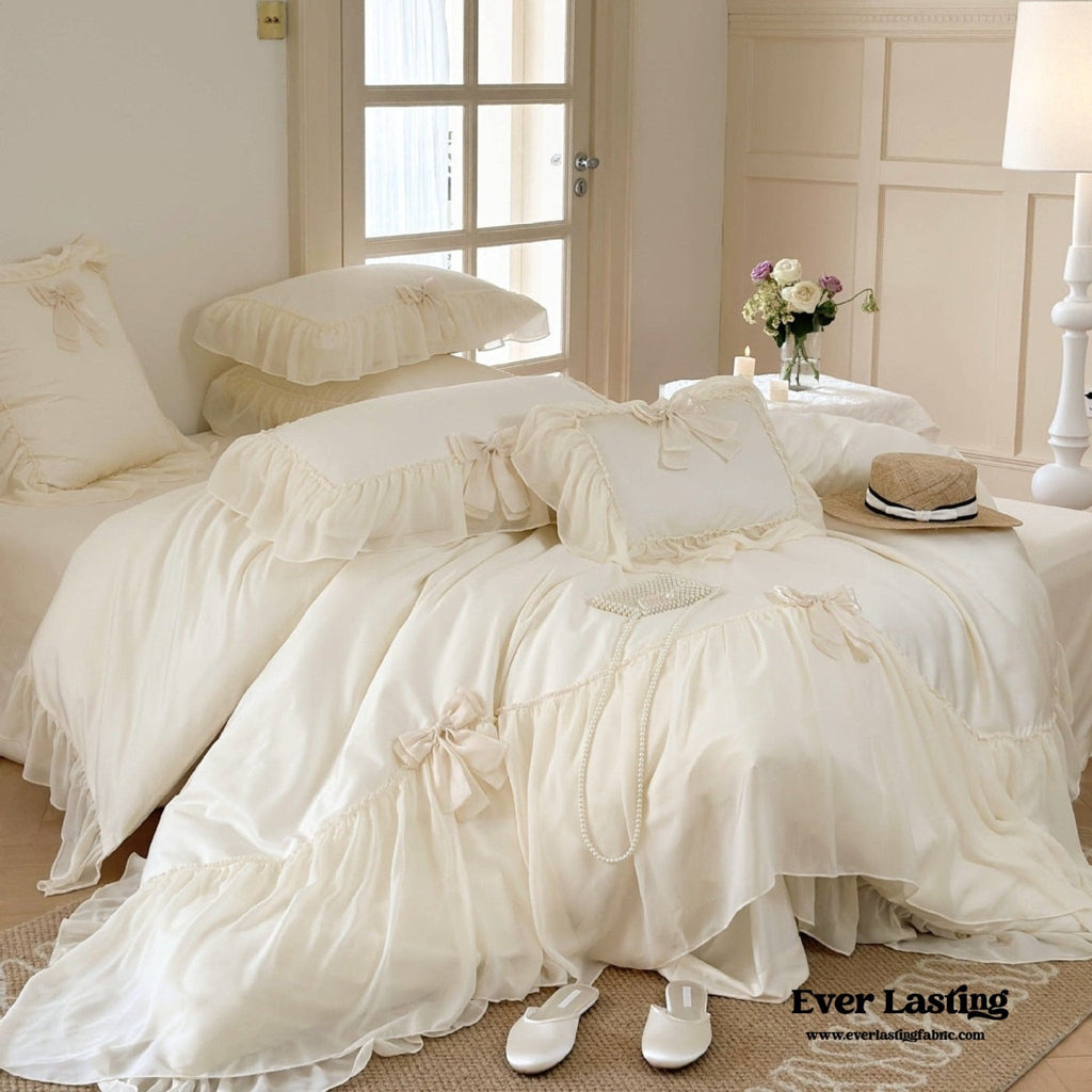 Ribbon Bow Airy Lace Bedding Set / Baby Pink