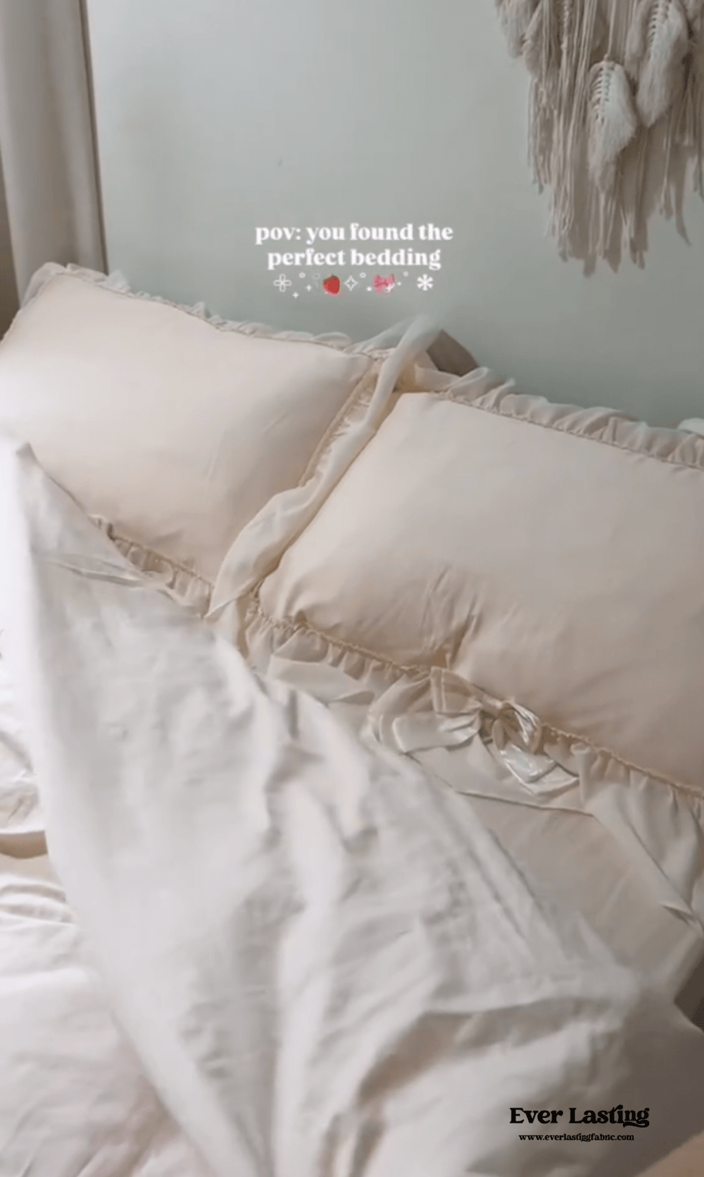 Ribbon Bow Airy Lace Bedding Set / Baby Pink