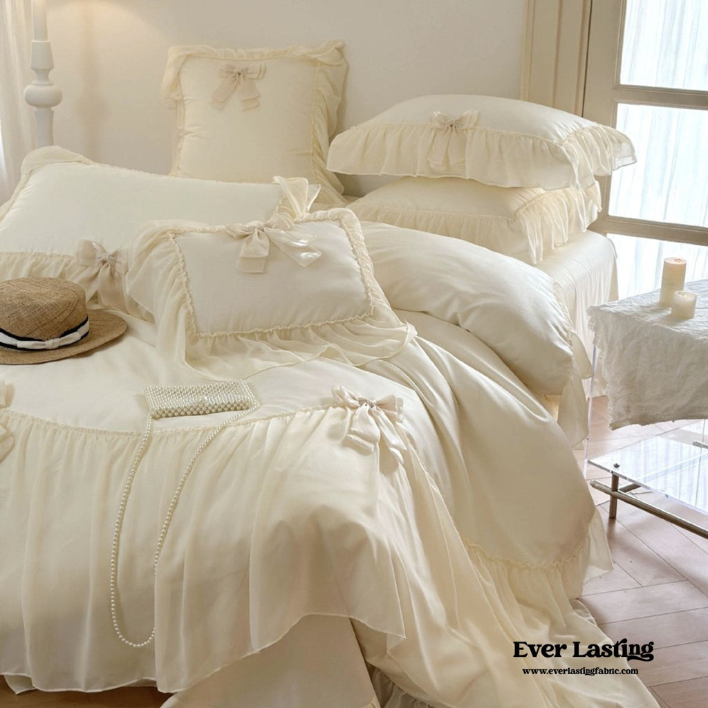 Ribbon Bow Airy Lace Bedding Set / Blue
