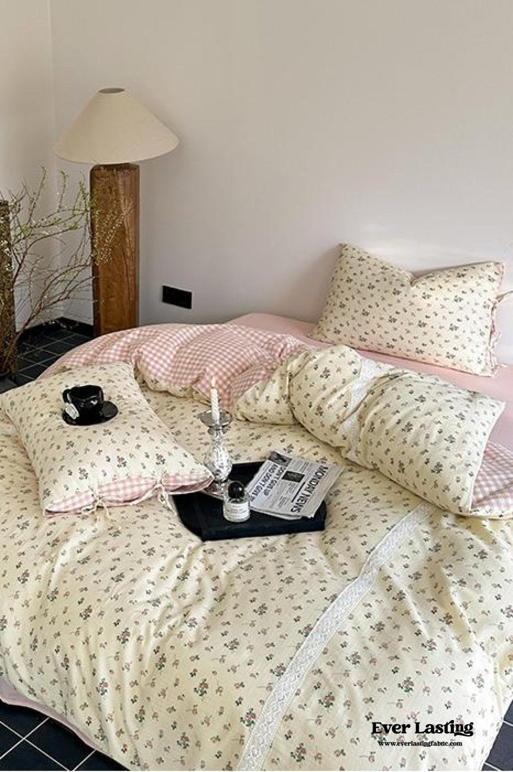 Rosalie Floral Lace Tie-Up Bedding Set / Khaki