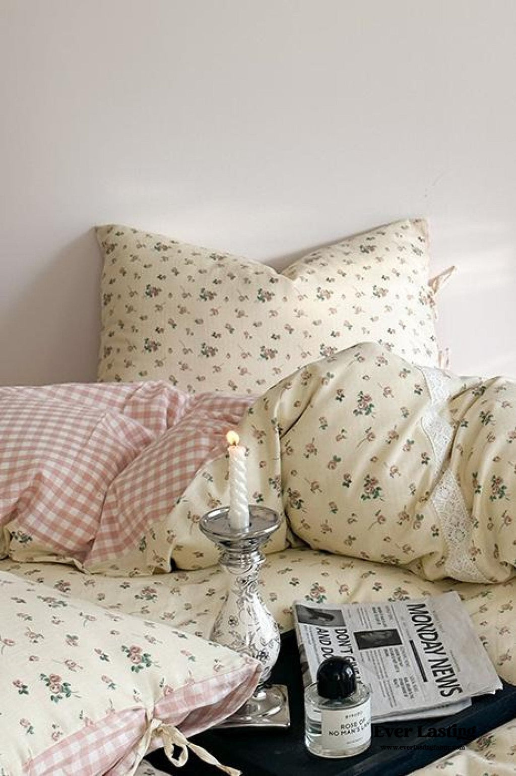 Rosalie Floral Lace Tie-Up Bedding Set / Khaki