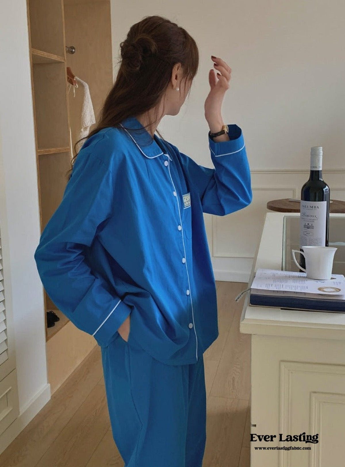 Royal Blue Long Sleeves and Pants Pajama Set