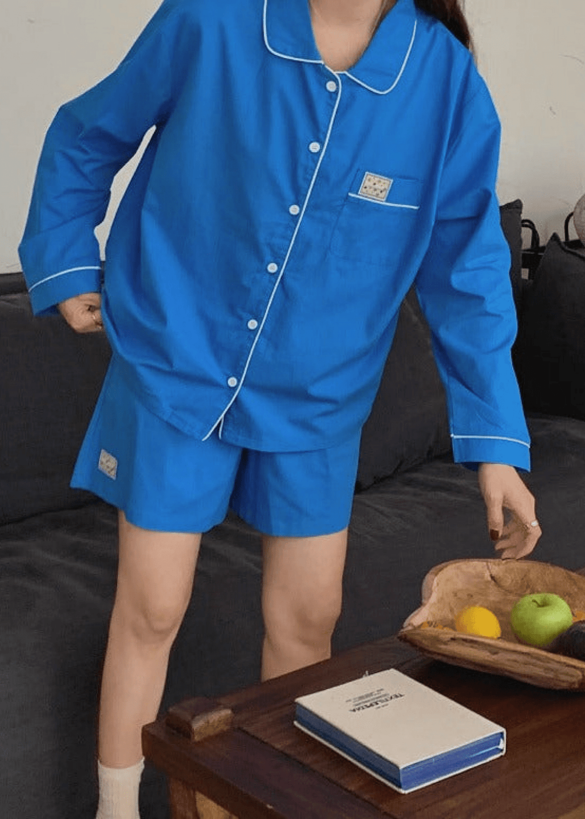 Royal Blue Long Sleeves and Shorts Pajama Set