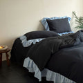 Sadie Gingham Lace Ruffle Bedding Set / Black