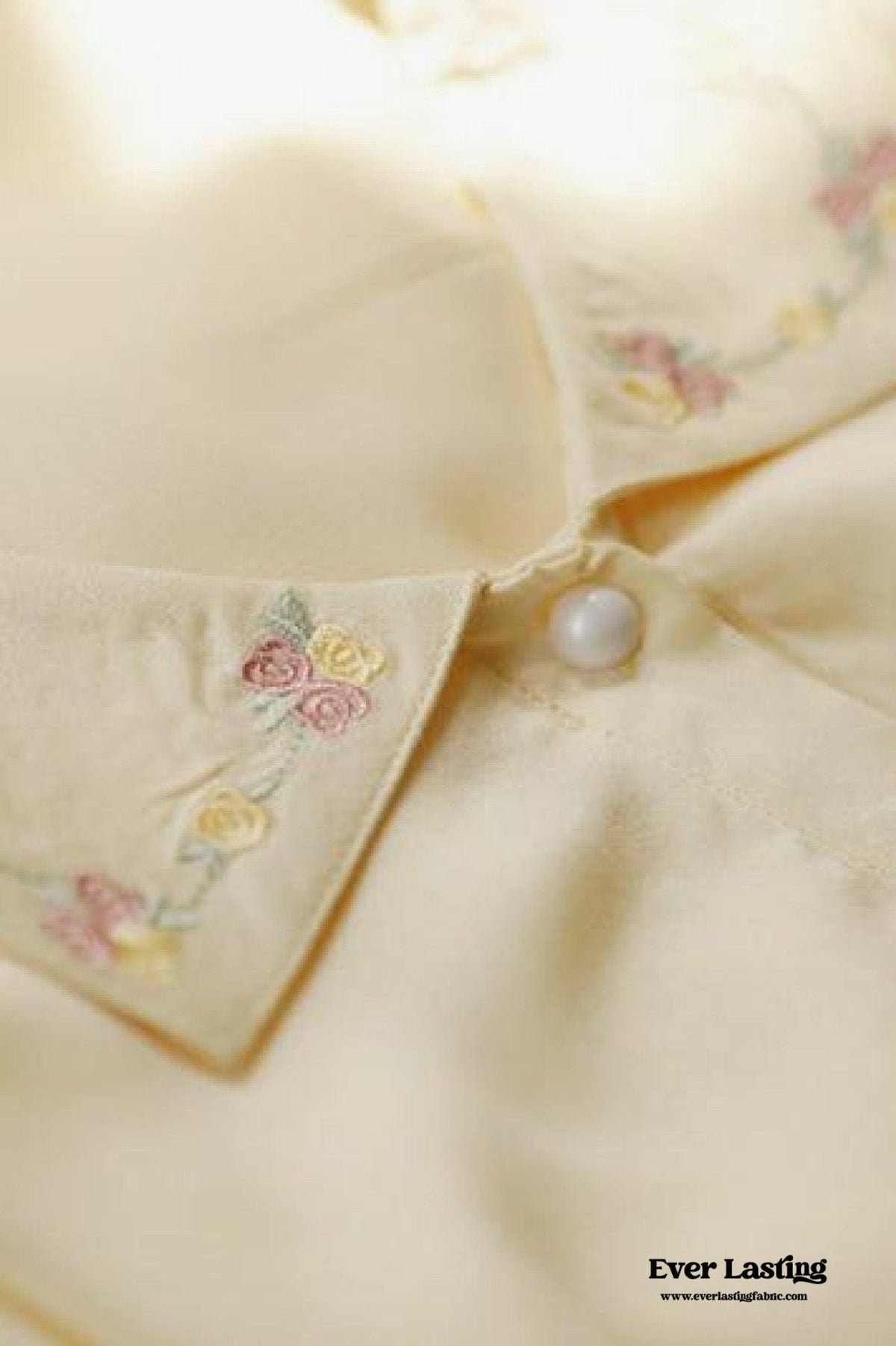 Silky Rose Cream Yellow Embroidered Nightgown Dress