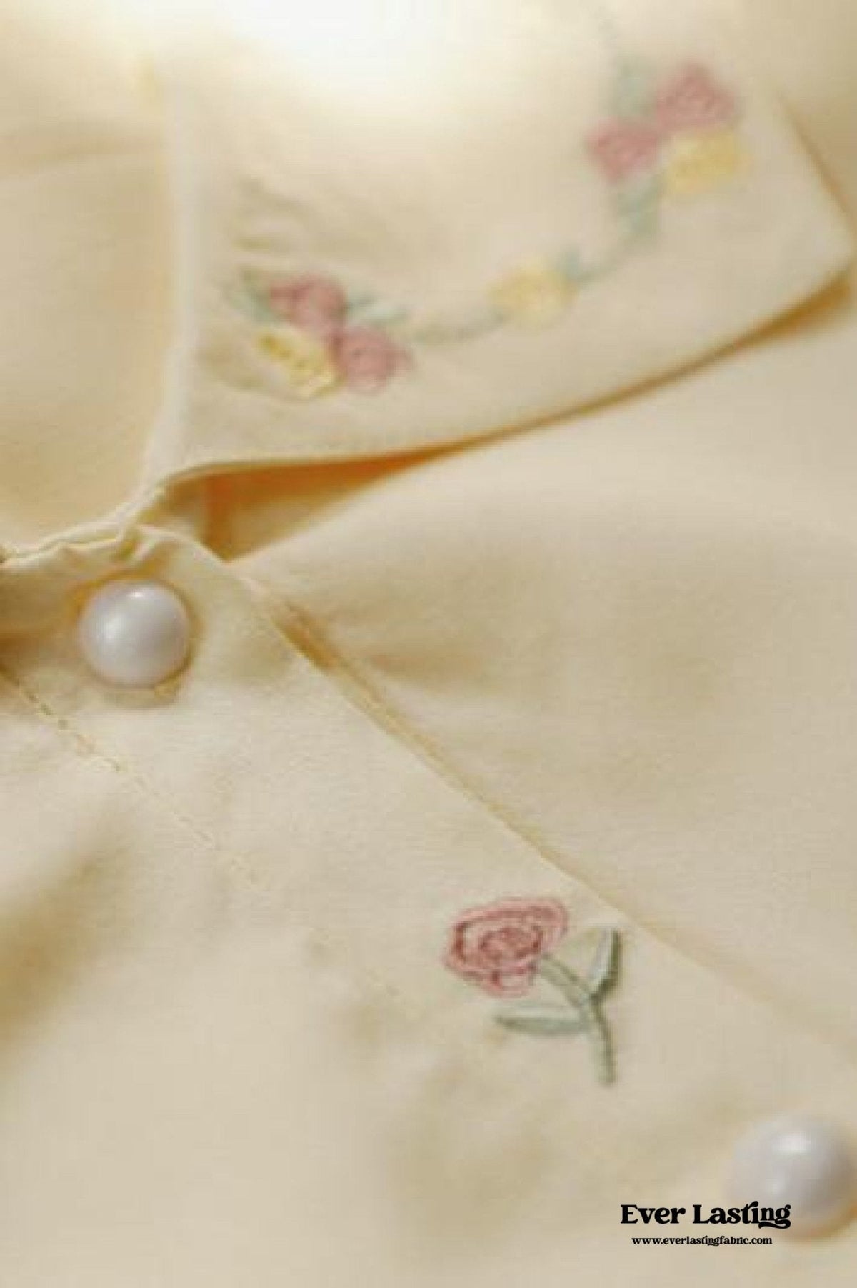 Silky Rose Cream Yellow Embroidered Nightgown Dress