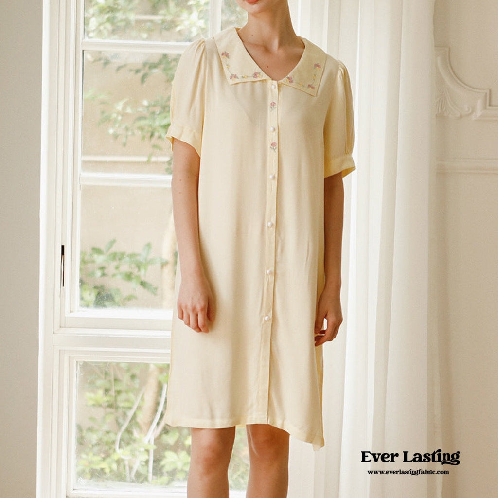 Silky Rose Cream Yellow Embroidered Pajama Set