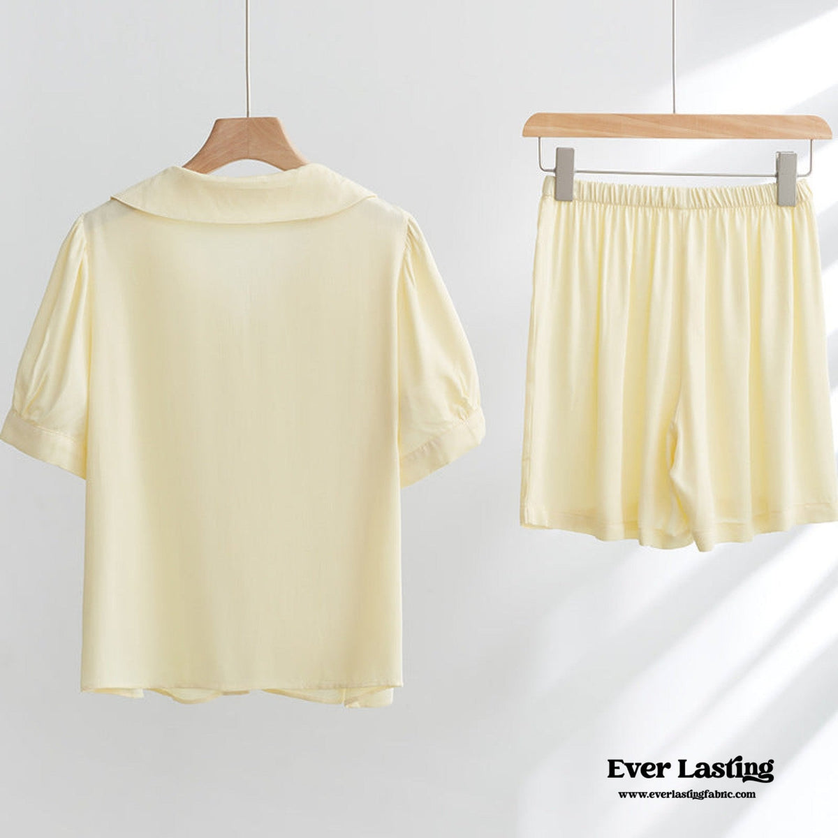Silky Rose Cream Yellow Embroidered Pajama Set
