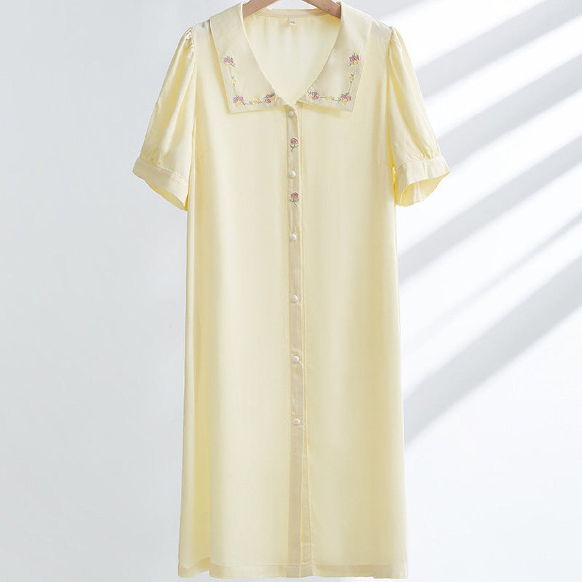 Silky Rose Cream Yellow Embroidered Short Pajama Set