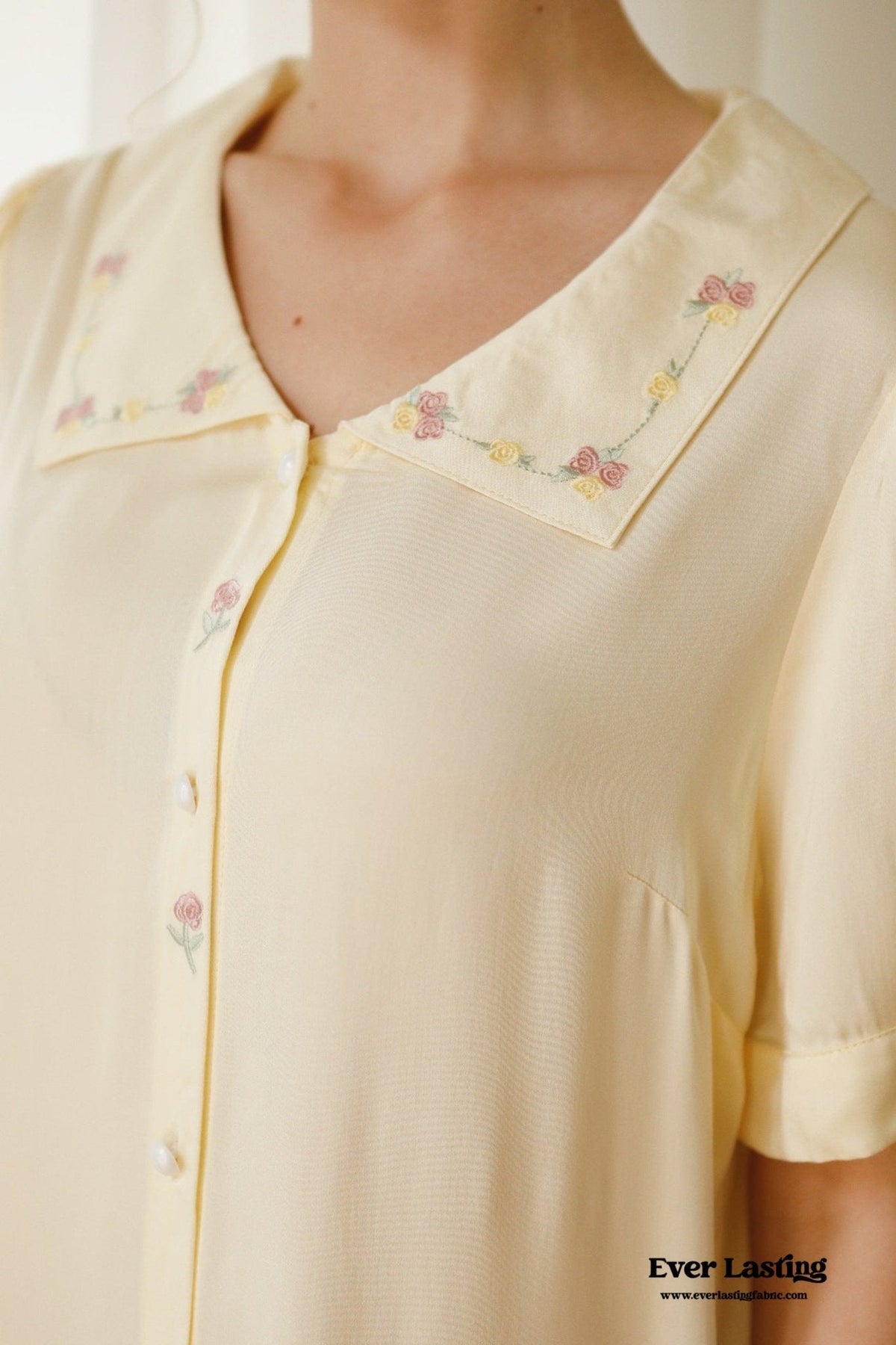 Silky Rose Cream Yellow Embroidered Short Pajama Set