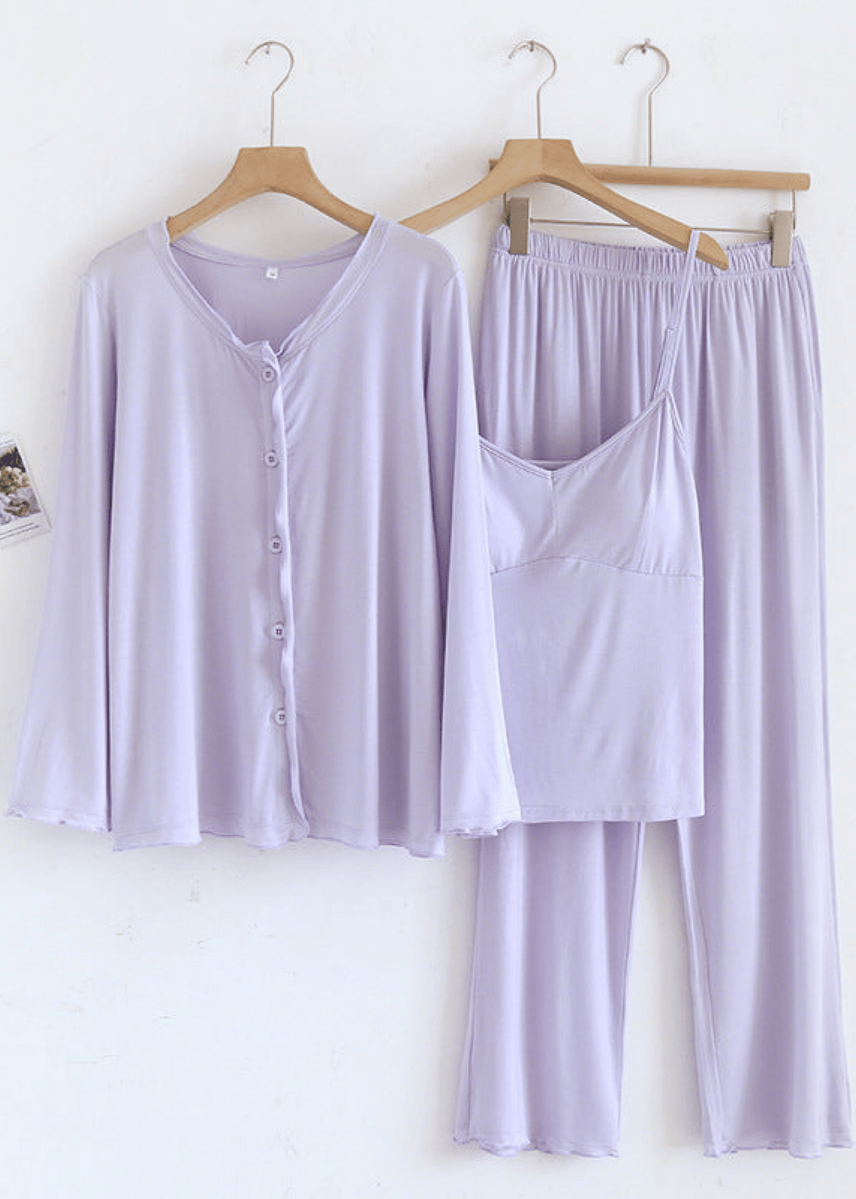 Solid Ruffle V Tank and Long Pants with Cardigan Modal Pajama Set