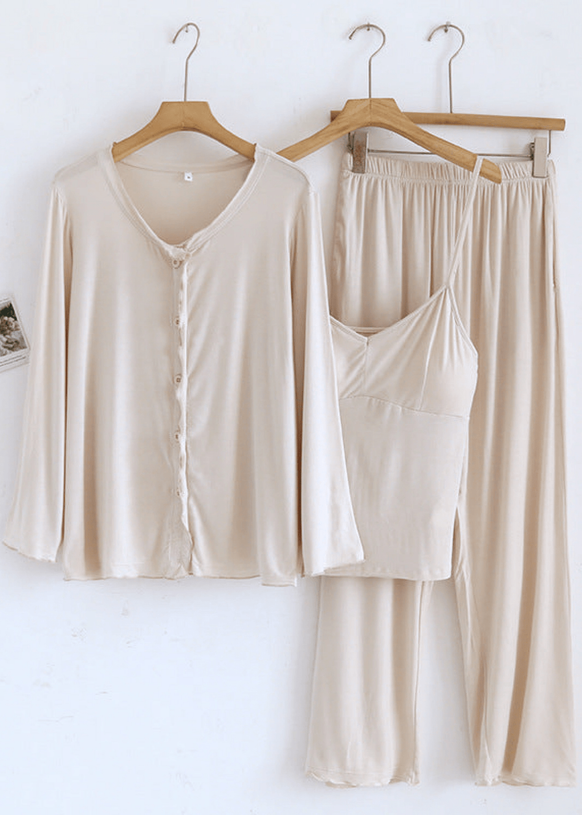 Solid Ruffle V Tank and Long Pants with Cardigan Modal Pajama Set