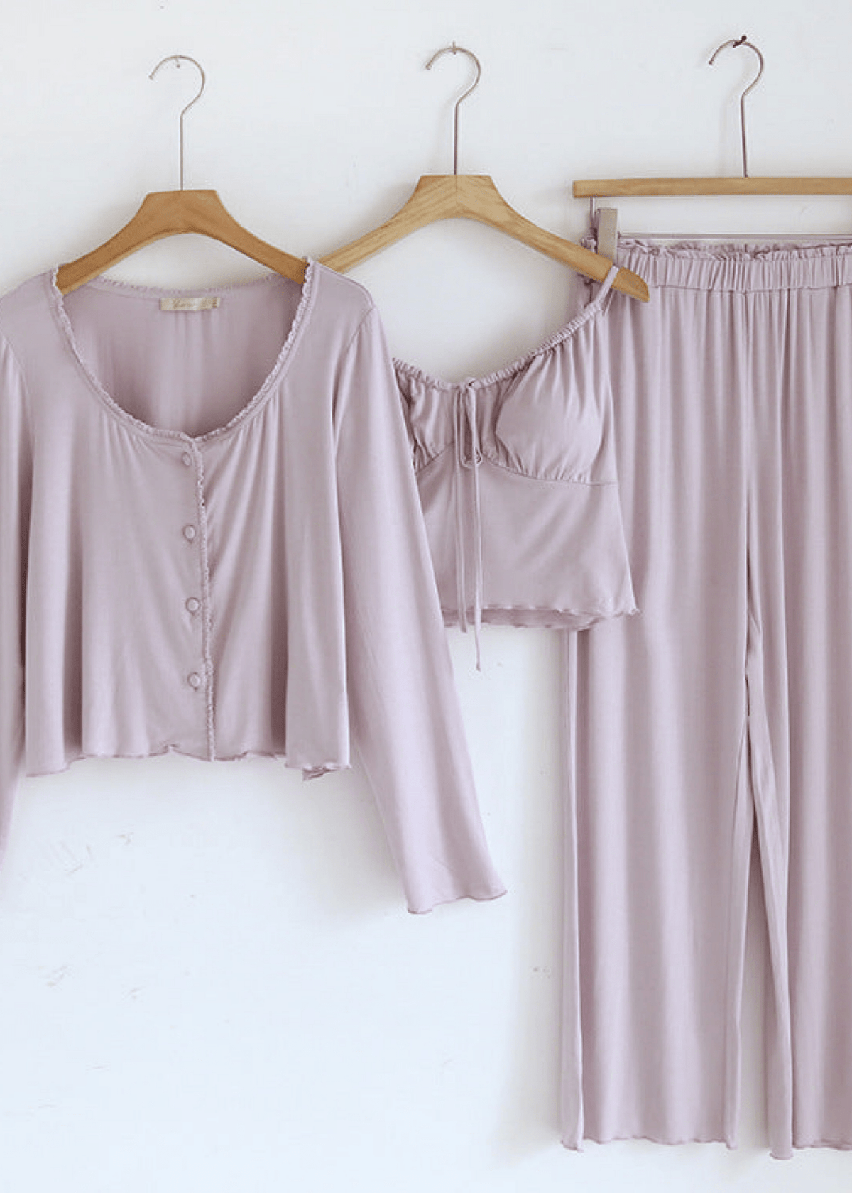 Solid Tank and Long Pants with Cardigan Pajama Set / Purple