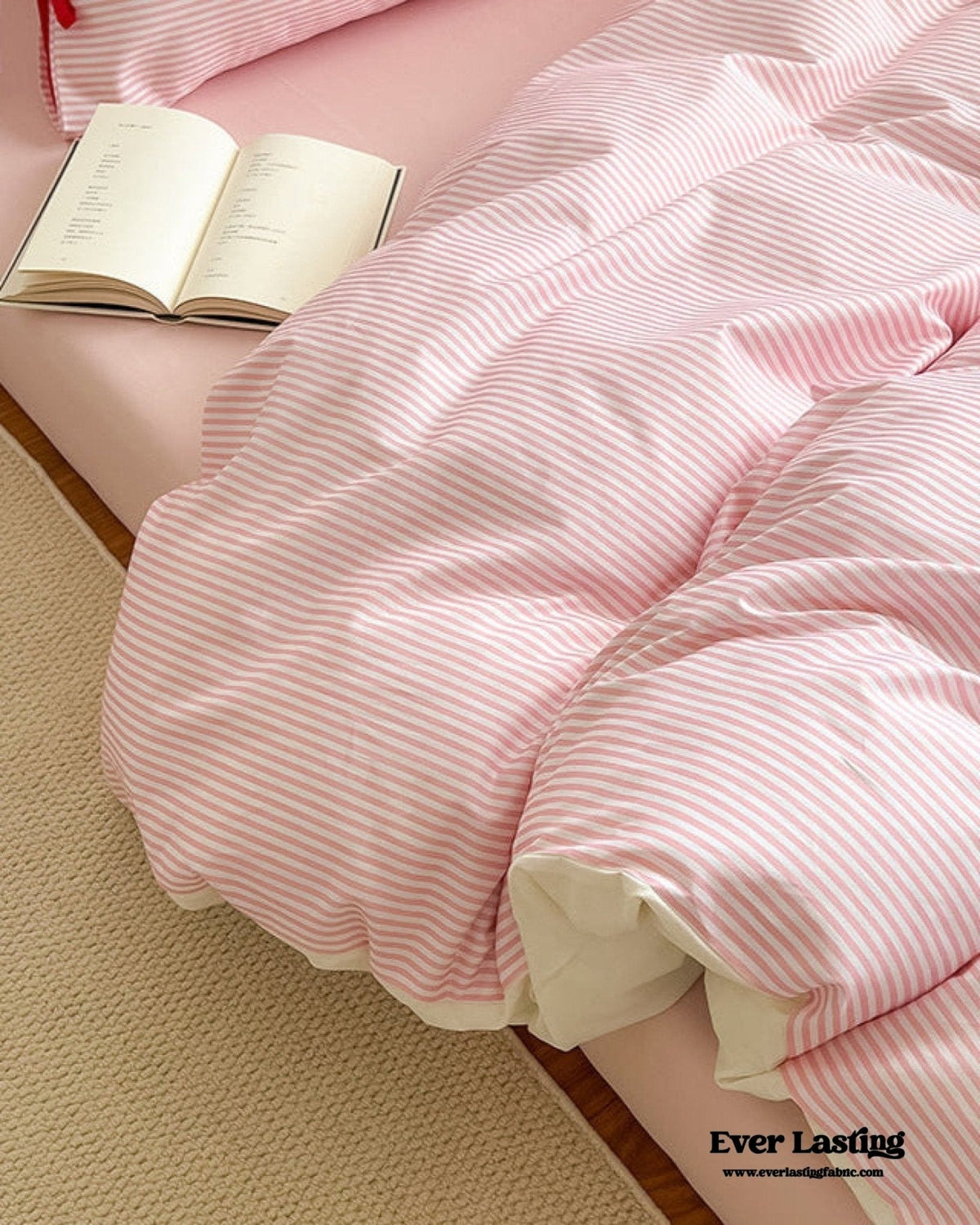 Sweet Bow Striped Bedding Set / Pink