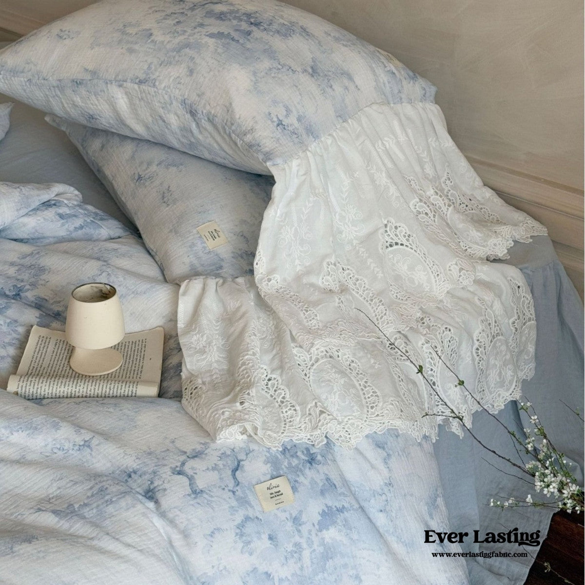 Sylvie Lace Gauze Bedding Set / Blue Sky