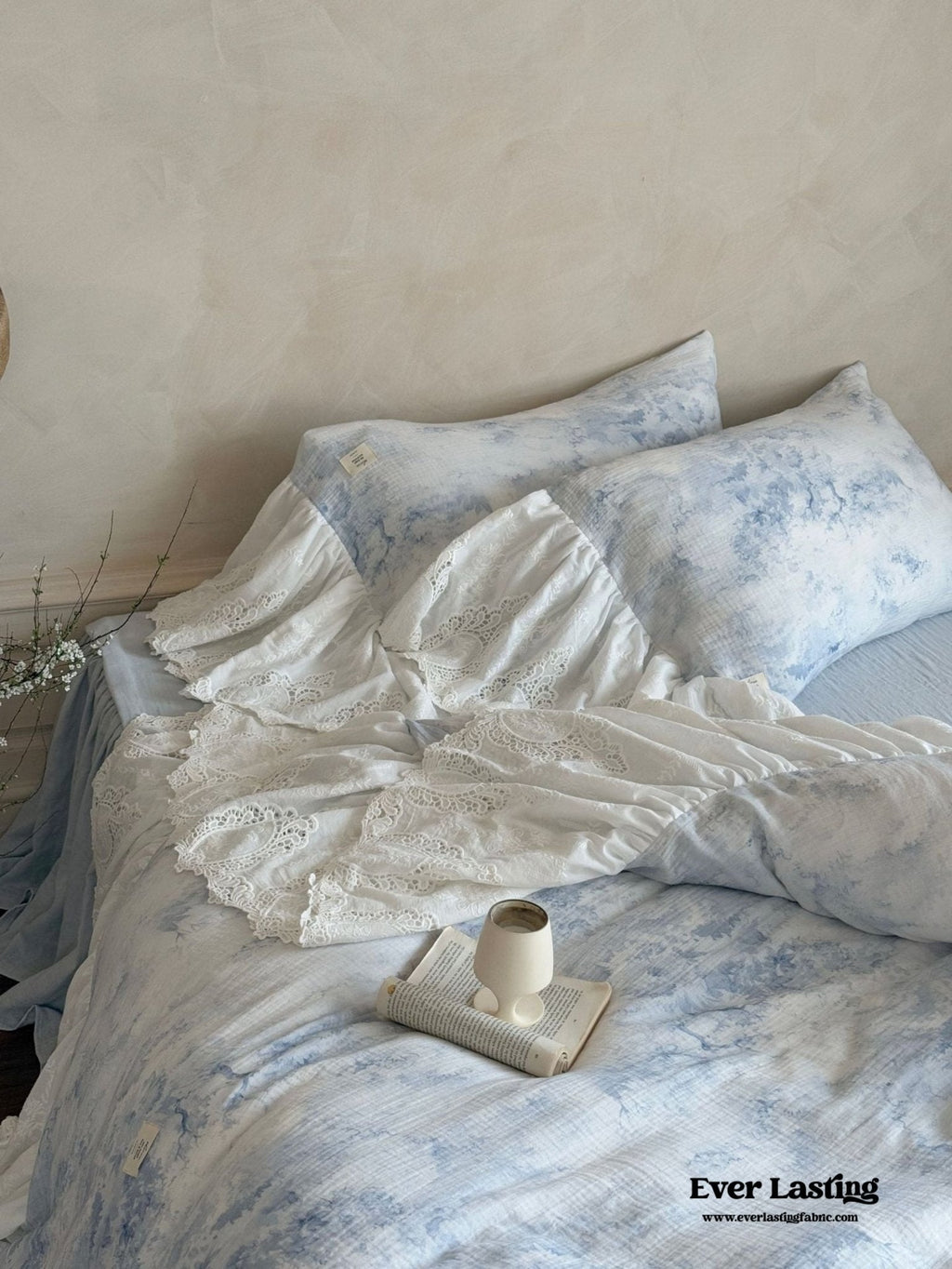 Sylvie Lace Gauze Bedding Set / Blue Sky