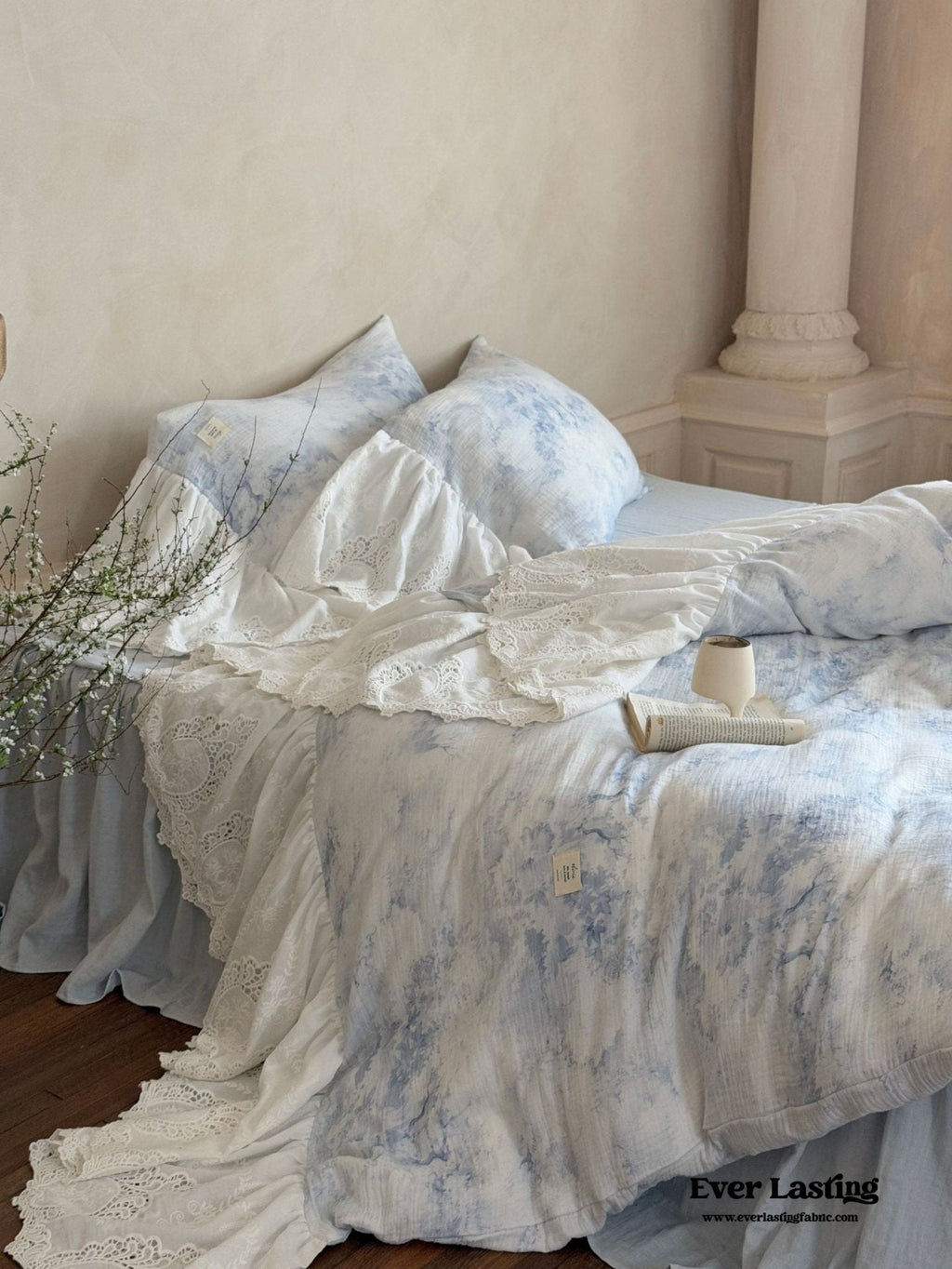 Sylvie Lace Gauze Bedding Set / Blue Sky