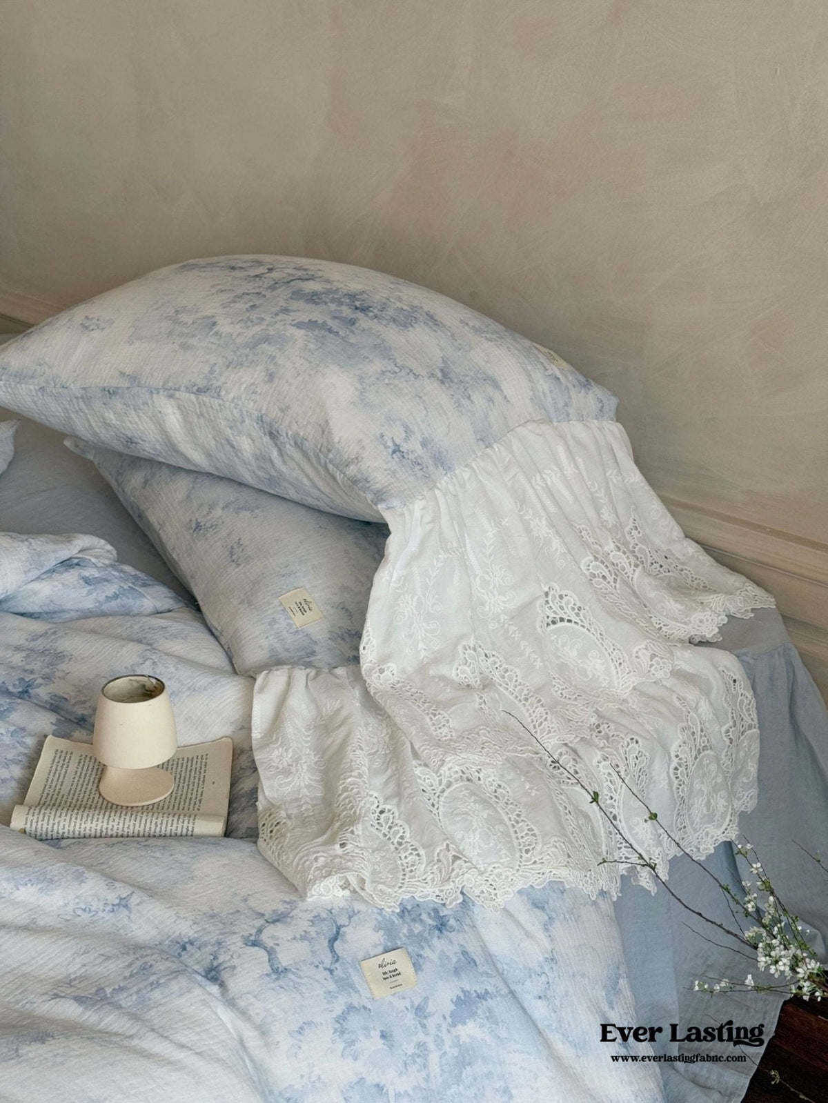 Sylvie Lace Gauze Bedding Set / Blue Sky