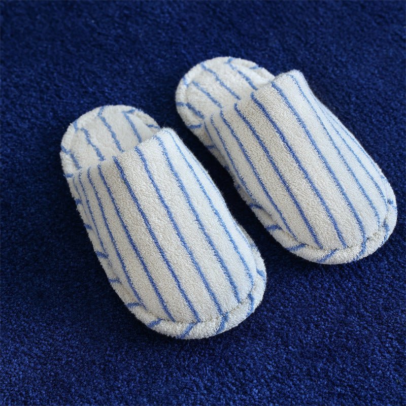 Thin Striped House Slippers / White
