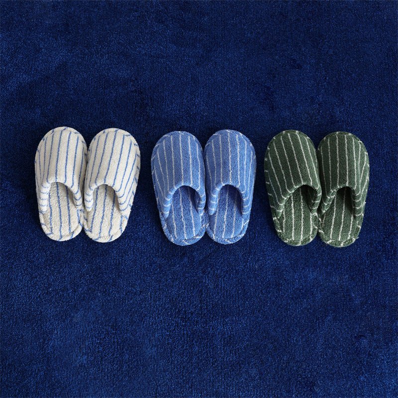 Thin Striped House Slippers / White