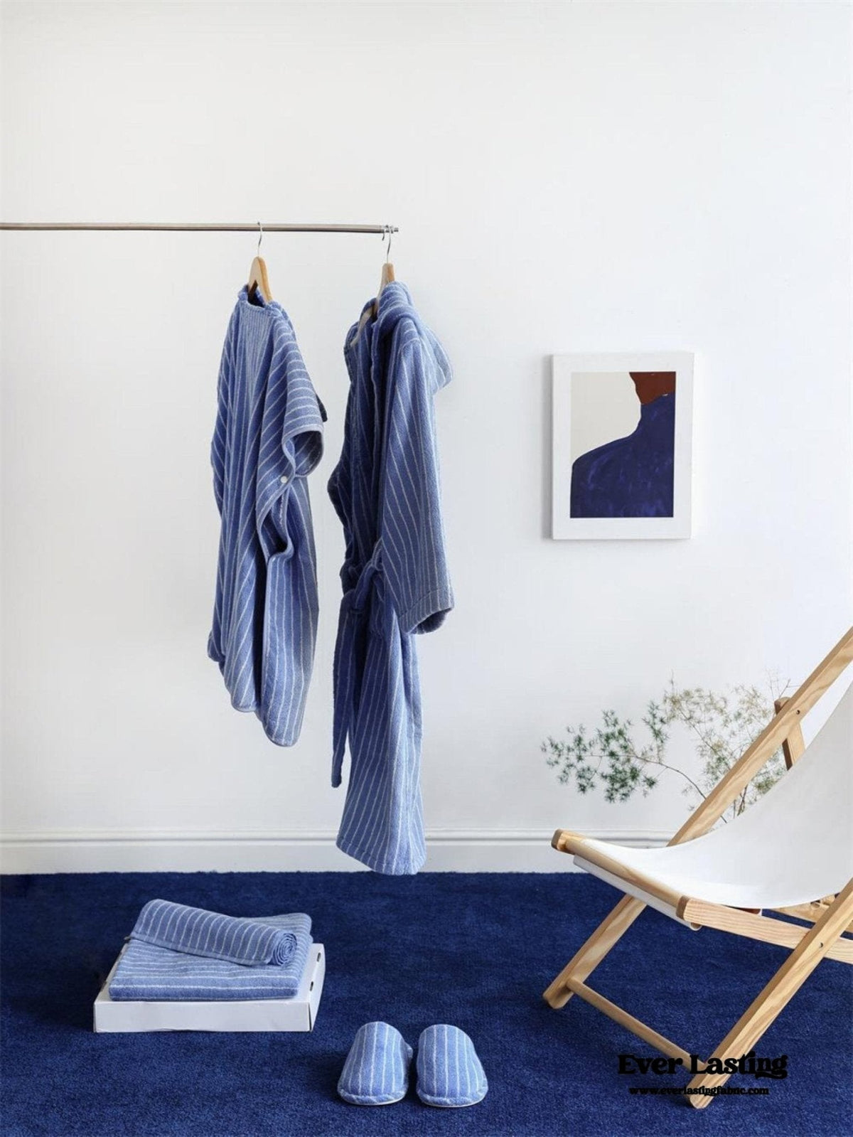 Thin Striped Towel and Bathrobe Set