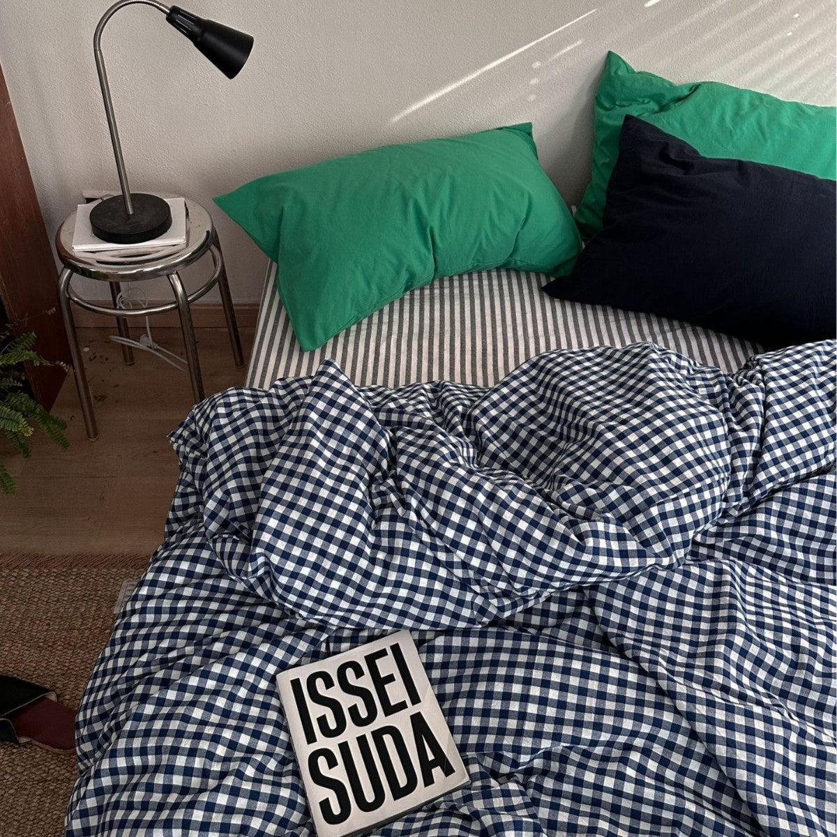 Vintage Deep Blue Gingham Bedding Set